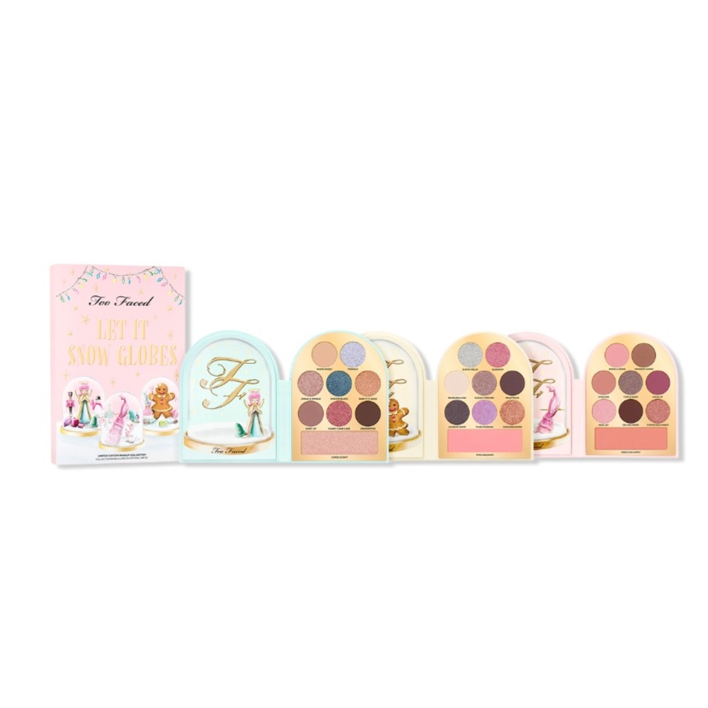 NEW 3pc Too Faced Let It Snow Globes Eyeshadow Blush Highlighter Palette Gift
